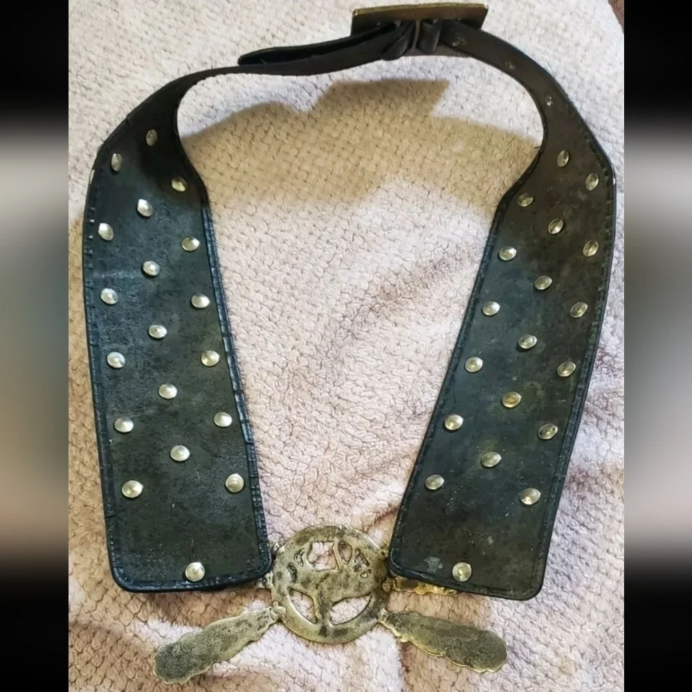 Vintage Leather Brass Flower Coin Belt Removable Buckle
